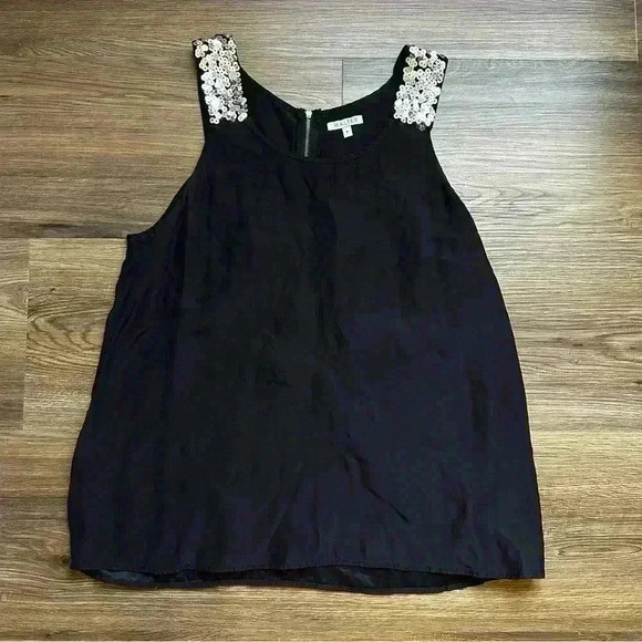 Walter Baker Anthropologie Womens 100% Silk Black Camisole Sz 8 Sequins Metallic - Picture 1 of 7